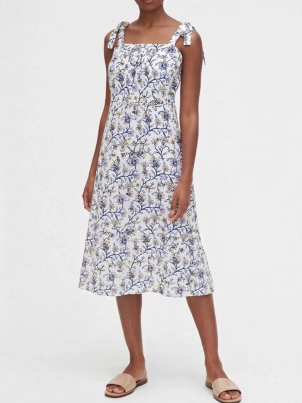 Gap White Floral Tie Strap Midi Sundress Size 8